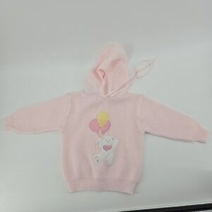 Vintage Baby Kisses 18 Month Zip Up Back Hooded Pink Acrylic Sweater